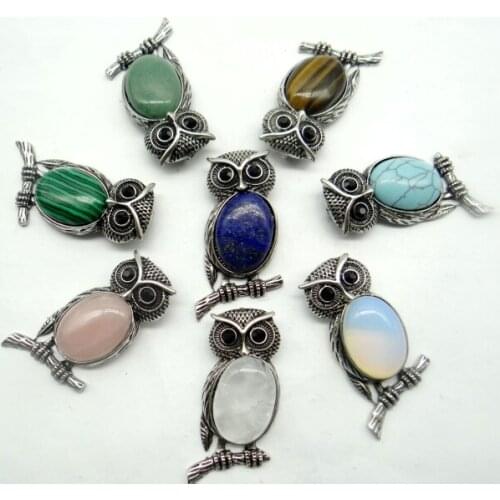 Groothandel natuursteen agaat Opal tijgeroog aventurijn kraal animal Uil Archaize zilveren Hanger Sieraden maken ketting 10 PCs