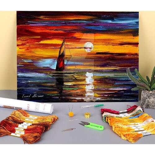 Sail With The Wind Printed Canvas 11CT Cross Stitch Embroidery Kit DMC Threads Handicraft Knitting Craft Hobby For Decor