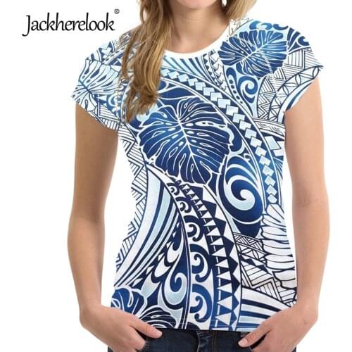 Jackherelook Monstera Polynesian Tribal Hawaiian Desiner O-neck T Shirt Women Clothing Short Sleeved Tops Fashion Female Tee