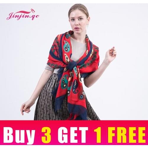 Jinjin.QC Fashion Cashew flowers print women Scarves and Shawls Spring Cotton Long Spain Desigual Scarf national wind Pashmina