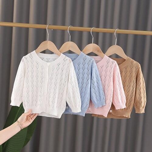 Baby Girls Cardigan Spring Autumn Solid Color Hollow Out Childrens Sweater Kids Boys Cardigan Jacket DT162