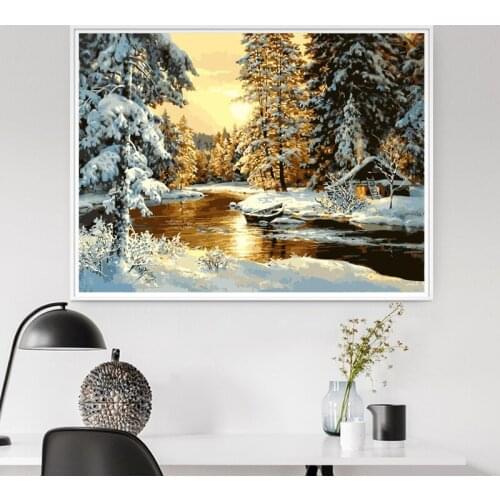 40x50CM Oil Painting By Numbers Picture Colouring Handmade Drawing Paints Snow Scene Canvas DIY Painting Unique Gift Home Decor