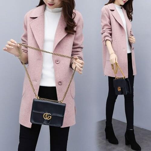 Cashmere Coat Women Single-breasted Pockets Overcoat 2020 Womens Autumn Winter Woolen Coat Solid Color Wool Coat female Q122