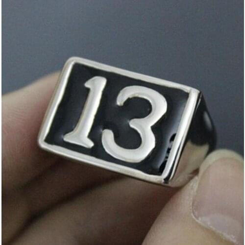 Classic Fashion Black Lucky 13 Letter Ring Mens Trend Charm Casual Party Jewelry Gift