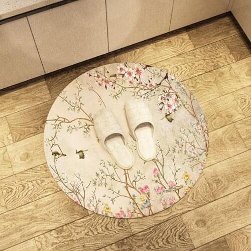 Round Retro Floor Mat Print Flowers Soft Area Rugs Large Home Living Room Bedroom Bathroom Decorate Carpet