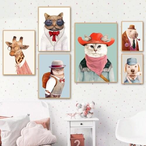 Cartoon Sunglasses Cat Dog Owl Giraffe Rhino Wall Pictures Kids Room Decor Wall Art Canvas Painting Nordic Posters and Prints