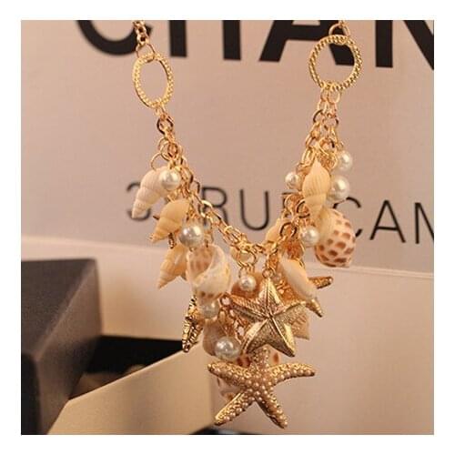 ZA New Bohemian Beaded Chain Ocean Style Pendant Necklace Women Office Lady Imitation Pearl Starfish Jewelry Bijoux Gifts