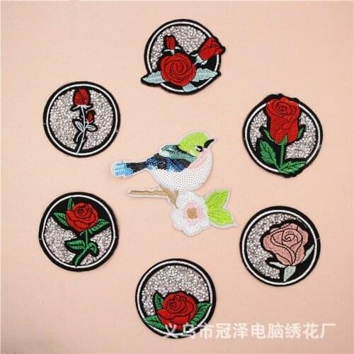 50pcs/Lot Embroidery Patches Letters Clothing Decoration Accessories Diy Iron Heat Transfer Applique Flower Rose Bird Iron on