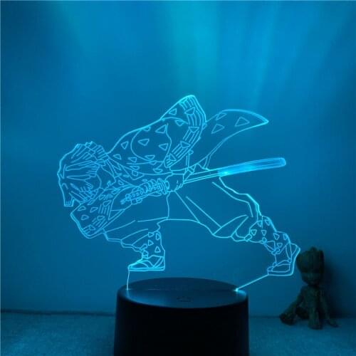 3D Nightlight Anime Demon Slayer Zenitsu Thunder Breathe Action Figure 7 Colors Touch Optical Illusion Table Lamp Gift Decor Mod