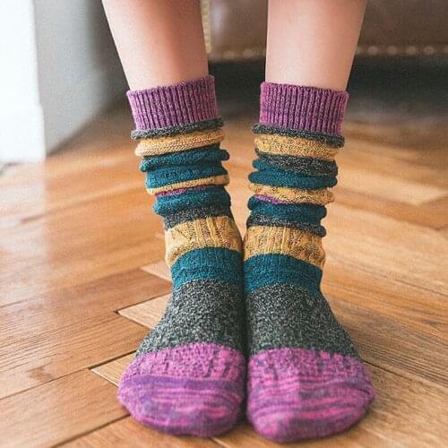 Two Pairs of Women Pile Socks Autumn And Winter Korean Lengthen Pure Cotton Mid-length Woolen Socks Vintage Hansenne Socks