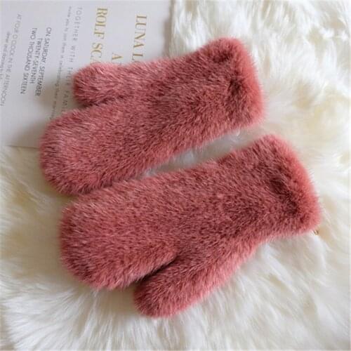 2019 Fashion New Womens Real Mink Fur Gloves Cute Mink Fur Gloves Outdoor Winter Warm Soft Knit Natural Fur Gloves