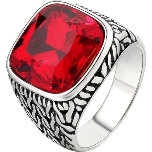 2020 New Retro Big Red blue yellow Stone Pattern Rings for Men Jewelry Cool Gold-Color Large Rings Party Jewelry Gothic Male