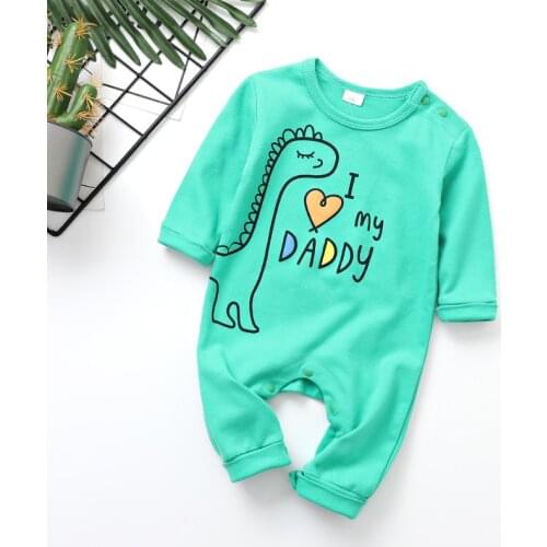 Unisex new spring rompers designer green dinosaur costume baby boy long sleeve jumpsuit love family daddy mummy clothes