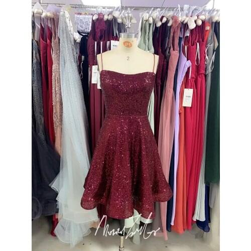 Burgundy Glitter sequins Homecoming Dress 2021 new fablic Strapless knee-length beauty Party Homecoming Dresses-mocini tailor