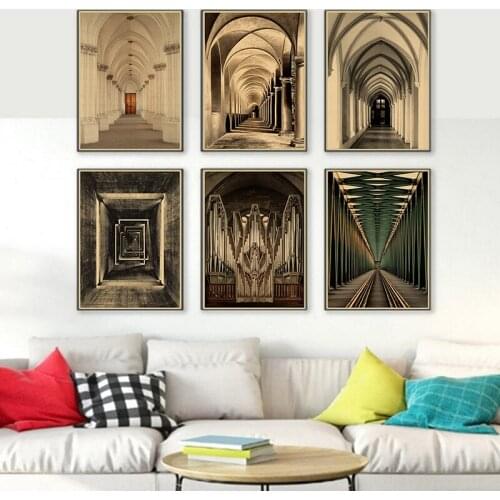 Simple Architecture Modern Decoration Painting Retro poster Art Church Roman Column Palace Posters For Living Room