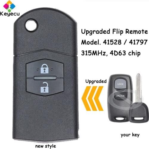 KEYECU Upgraded Folding Remote Control Car Key With 2 Buttons 315MHz 4D63 Chip - FOB for Mazda Visteon Model No. 41528 Or 41797