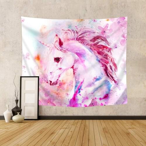 Pink Unicorn Animal Fairy Colorful Tapestry Beauty for Girls Flower Floral Wall Hanging