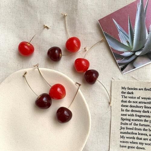 Cute Round Red Cherry Resin Dangle Earrings For Women Romantic Bohemian Fruit Ear Jewelry Party Gifts