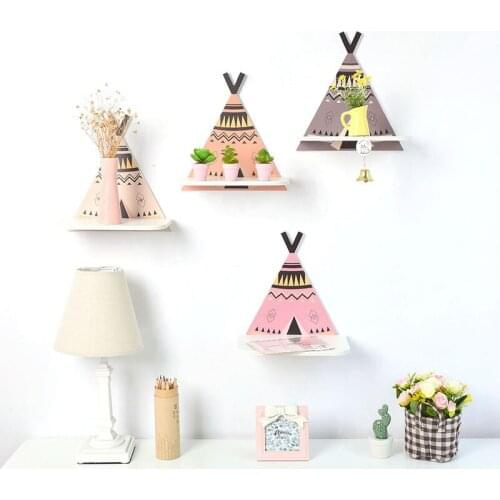 Nordic INS Wooden Cartoon Tent Pattern Storage Racks Creative Wall Mount Hanging Books Display Shelves Kids Room DIY Decoration