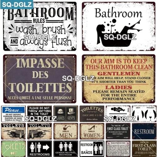 [SQ-DGLZ]Toilettes Plaque Metal Vintage Bar Decoration Bathroom Decor Restroom Banos Poster Toilet Tin Sign
