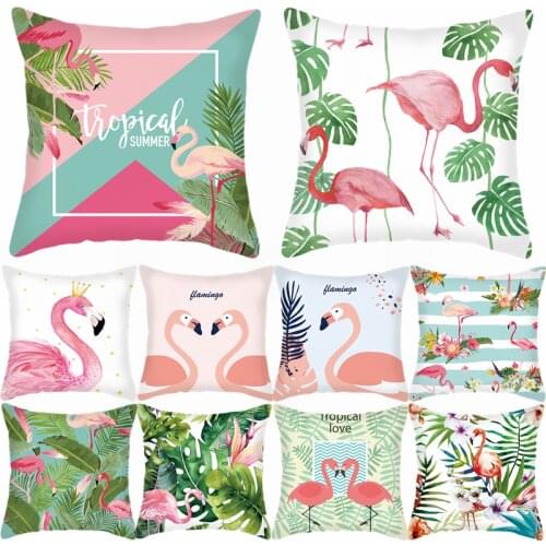 Tropical Cushion Cover Summer Flamingo Monstera Plant Linen Cushion Case Decorative Party Home Sofa Throw Pillowcase Supplies 75