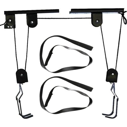 Bicycle Ceiling Pulley Lift Cargo Rack Bike Crane Frame Mountain Bike Wall Mounted Display Stand for up to 60kg Bike Lift
