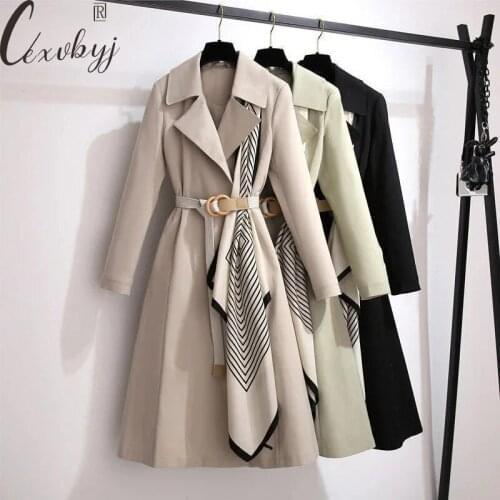 Spring Autumn Long Windbreaker Women Clothing Korean Fashion Loose Trench Coat With Belt Plus Size Casual Outwear Retro Overcoat