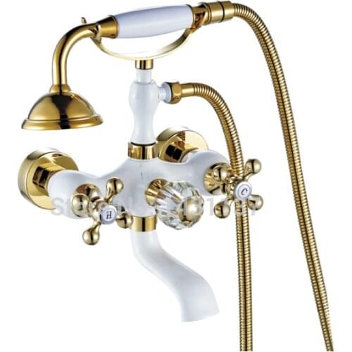 Vidric Fashion luxury high quality brass gold and white wall mounted bath and shower faucet set exposed B&S faucet set