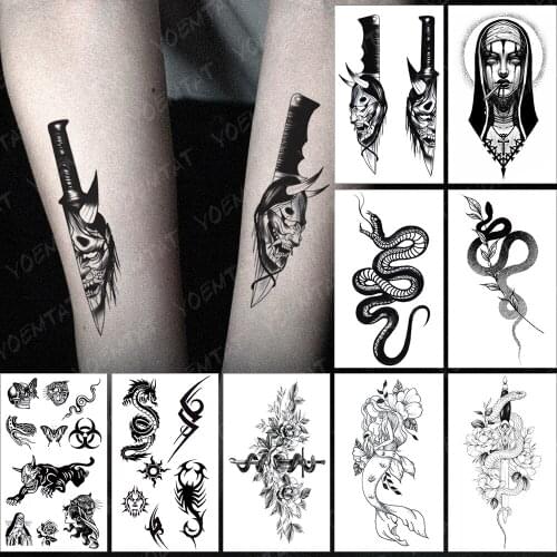 Waterproof Temporary Tattoo Sticker Old School Flash Tatoo Prajna Knife Demon Arm Wrist Fake Tatto For Body Art Women Men