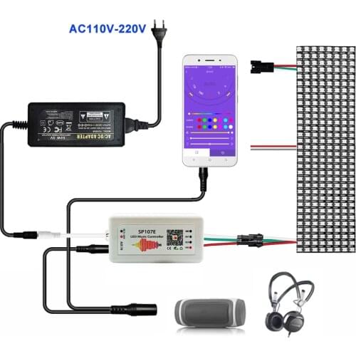 WS2812B WS2812 Individually Addressable Small Screen 8x32 With SP107E Music Controller DC5V Power Supply Led strip Light Kit