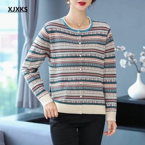XJXKS 2021 autumn winter new single-breasted cardigan women sweater comfortable high-quality wool knitted sweater women jacket