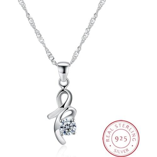 ZEMIOR 925 Sterling Silver Necklaces Trendy B Shape Letter Pendant For Women Elegant Cubic Zirconia Necklace Charms Jewelry