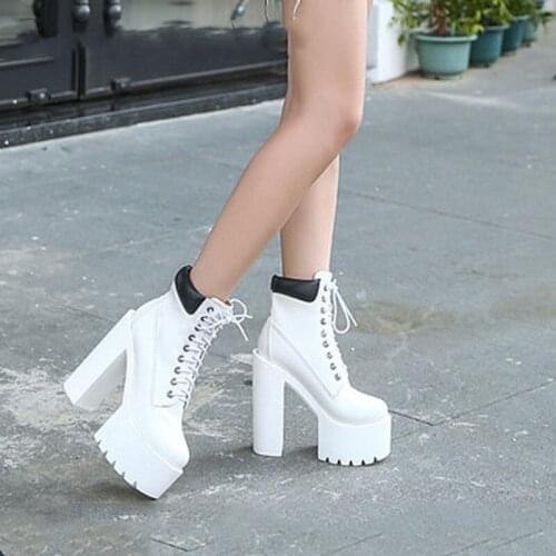 LEOPARD LAND Women Yellow Orange Platfrom Lace Up Boots High-heeled Waterproof Platform Womens Boots Winter Shoes CWF-zq1888-1