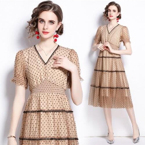 2021 New Women Dresses Office Lady A-LINE Gauze Mid-Calf Women Elegant Dresses V-Neck Party Night Vintage Women Summer Dresses