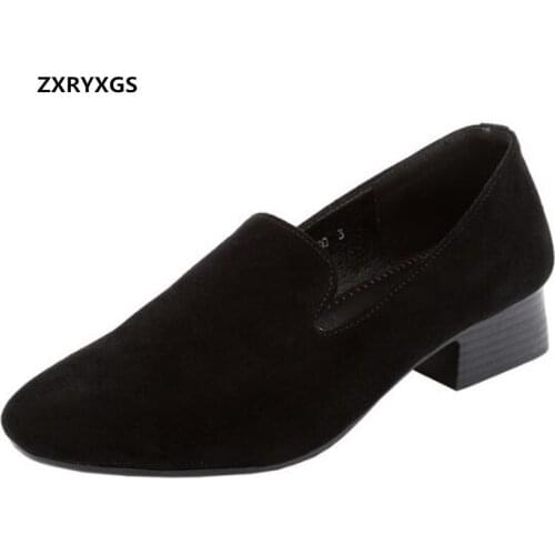 High Quality Frosted Sheepskin Black Shoes Women Low Heel Shoe Large Size Shallow Mouth Soft Sole Comfortable Shoes Woman Shoes