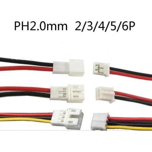 10pcs/ 5female+5male PH2.0mm Micro JST PH 2.0 2P 3P 4P 5P 6pin Male Female Plug Connector With Wire Cables 200mm 20cm Battery