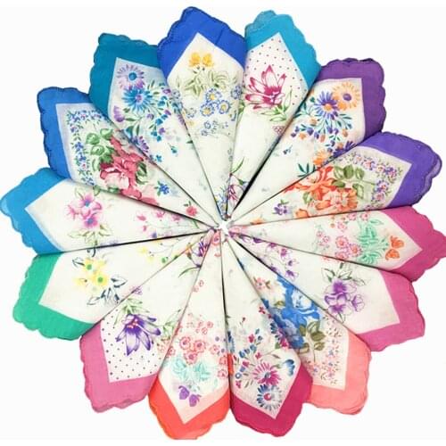 12pcs Womens cotton floral handkerchief Vintage Floral Print lady Handkerchief Pocket Hanky Bulk Set