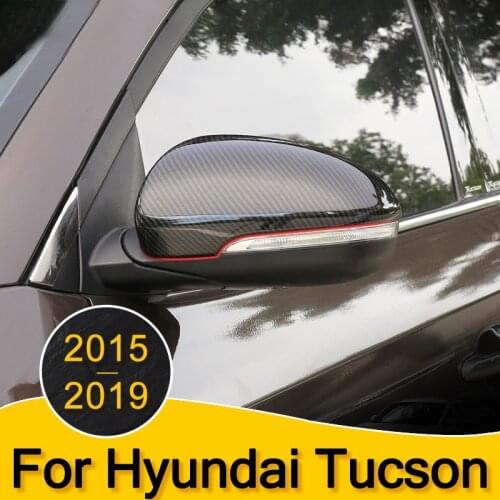 2pcs Car Door Rear View Mirror Covers Carbon fiber Rearview Mirror Caps for Hyundai Tucson 2015 2016 2017 2018 2019 Accessories