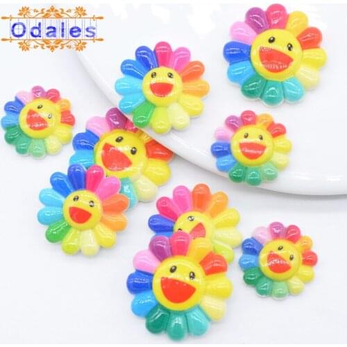 20Pcs/lots Smiling Colorful Sunflower Multisize Smile Sunflower Resin Craft Scrapbooks Applique Baby Girl Hair Clips Decoration