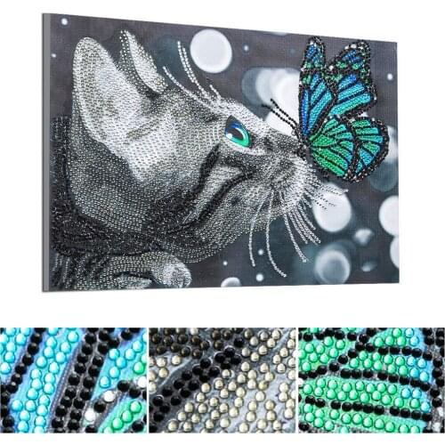 5D DIY Special shaped Diamond Painting Cat Butterfly Diamond Embroidery Cross Stitch Animal Pictures of Rhinestones Home Decor