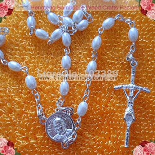Free shipping 10pcs/set 6*4mm oval glass faux pearl bead rosary,cute pearl rosary,mini rosary necklace special offer