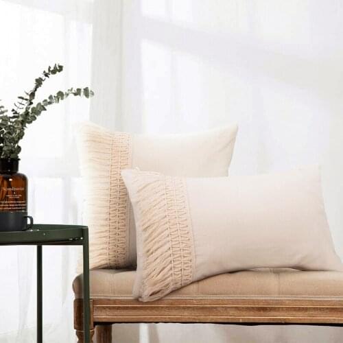 Tassel Beige Cotton Beige Pillowcase American Pastoral Small Fresh Sofa Pillowcase Tassel Pillow Sham 30x50cm/45x45cm
