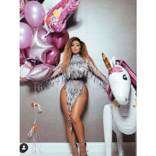 Shining Sequin Tassel Party Dress Top+ Skirt Outfit Set Women Fringes Latin Dance Dress Nightclub DJ DS Dancer Stage Costumes