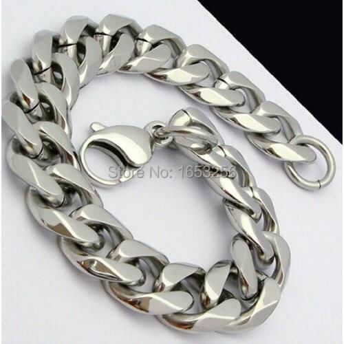8.66" 13mm High Shiny Fashion Pure Stainless Steel Curb Chain Bracelet in men and boy jewelry