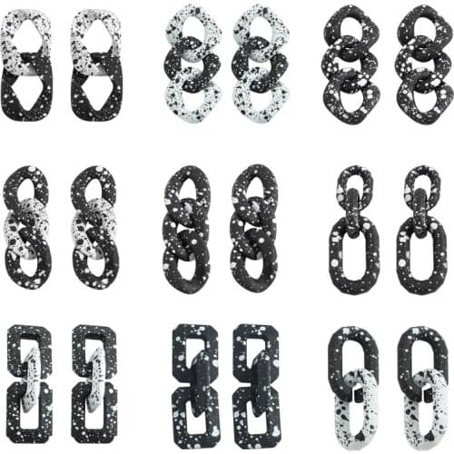 Dvacaman Black White Mixed Color Spray Paint Earrings Korean Layered Irregular Chain Long Drop Earrings for Women Trendy Jewelry