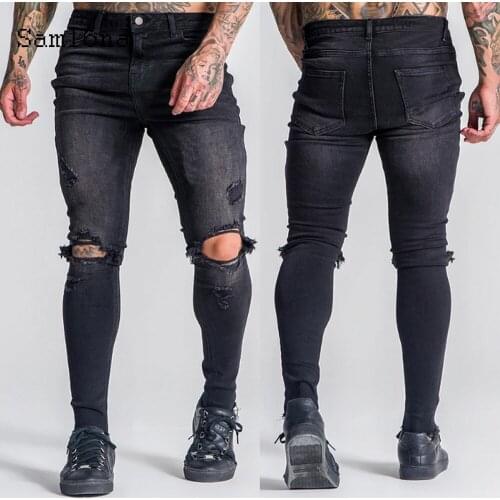 Samlona Jeans Denim Pant Mens Fashion Skinny Trousers Male 2020 Hole Ripped Pants Hip Hop Streetwear Men Denim Pencil Jeans