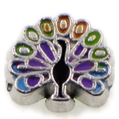 Enamel Colorful Peacock Peafowl Kongque Floating Charms For Memory Living Locket DIY Accessories Jewelry Making