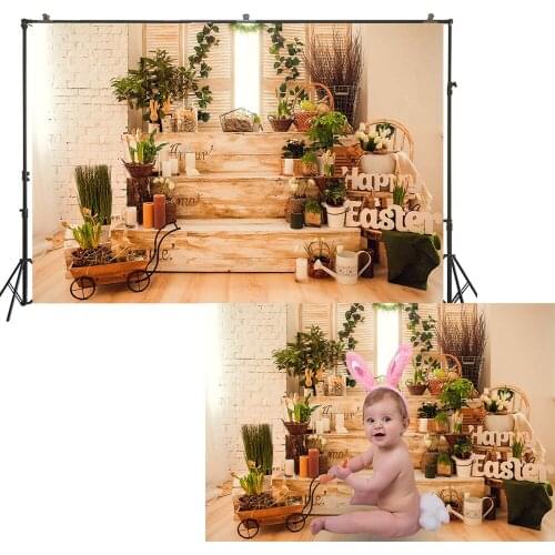 Easter Day Photography Backdrop Baby Kids Spring Portrait Background Woods Decoration Floral Photo Studio Photoshoot Wallpaper