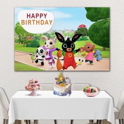 Rabbit and Panda Dancing Together Cartoon Background Girl Birthday Party Decoration Photography Studio 3D Digital Backdrop Cloth