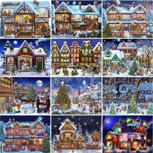 HUACAN 5D Diamond Painting House Full Square New Arrival Diamond Embroidery Landscape Cross Stitch Mosaic Winter Christmas Gift